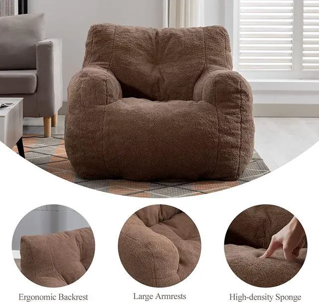 Alt view image 5 of 7 - Sumdeal Bean Bag Chair, Soft Tufted Bean Bag chair,Lazy man Sofa Teddy Fabric Bean Bags Comfy Couch, Stuffed Bean Bag Sofa Reading Chair Lounge Chair,Comfortable Chair sofa for sleeping