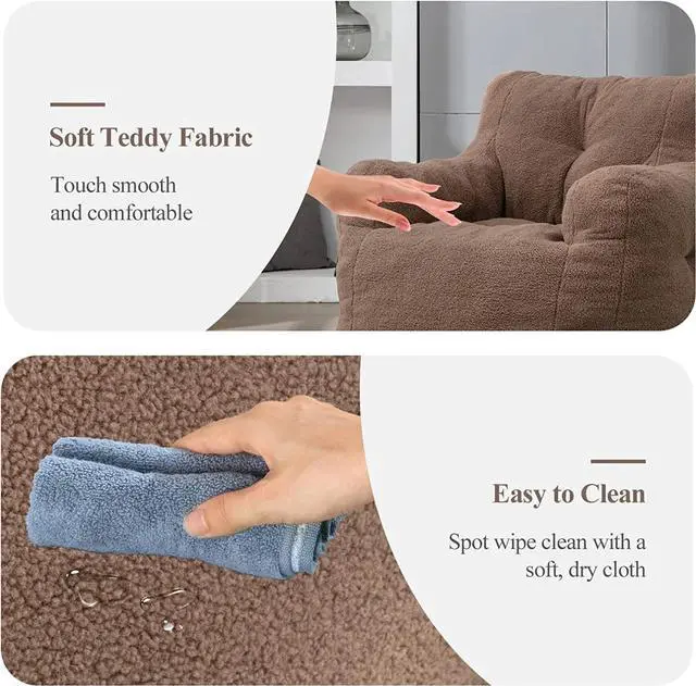 Alt view image 3 of 7 - Sumdeal Bean Bag Chair, Soft Tufted Bean Bag chair,Lazy man Sofa Teddy Fabric Bean Bags Comfy Couch, Stuffed Bean Bag Sofa Reading Chair Lounge Chair,Comfortable Chair sofa for sleeping