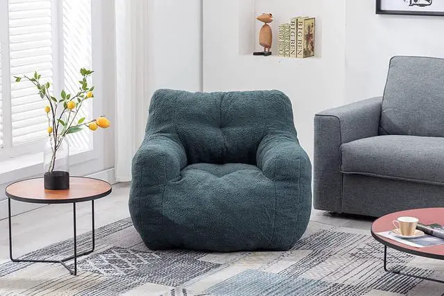 Alt view image 5 of 7 - Sumdeal Soft Tufted Foam Bean Bag Chair For Adults, Fluffy Lazy Sofa Teddy Fabric Bean Bags Comfy Couch, Stuffed Bean Bag Sofa Reading Chair Lounge Chair for Bedroom, Living Room, Apartment, Green