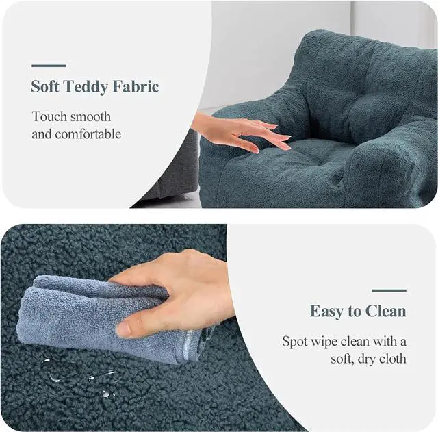 Alt view image 6 of 7 - Sumdeal Soft Tufted Foam Bean Bag Chair For Adults, Fluffy Lazy Sofa Teddy Fabric Bean Bags Comfy Couch, Stuffed Bean Bag Sofa Reading Chair Lounge Chair for Bedroom, Living Room, Apartment, Green