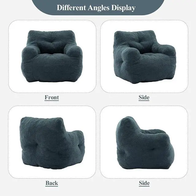 Alt view image 7 of 7 - Sumdeal Soft Tufted Foam Bean Bag Chair For Adults, Fluffy Lazy Sofa Teddy Fabric Bean Bags Comfy Couch, Stuffed Bean Bag Sofa Reading Chair Lounge Chair for Bedroom, Living Room, Apartment, Green