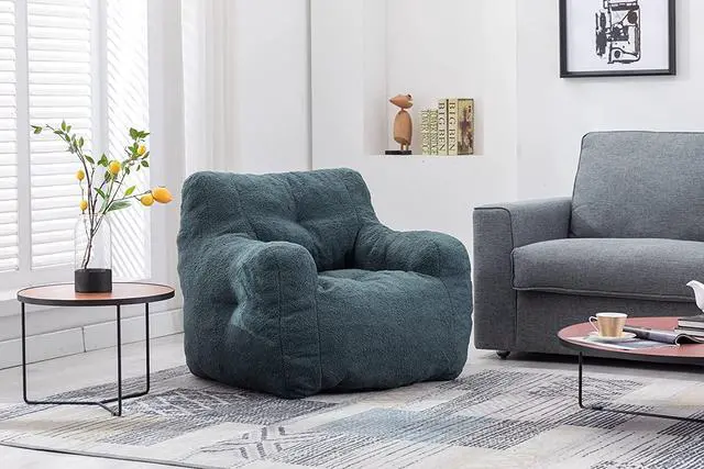 Alt view image 4 of 7 - Sumdeal Soft Tufted Foam Bean Bag Chair For Adults, Fluffy Lazy Sofa Teddy Fabric Bean Bags Comfy Couch, Stuffed Bean Bag Sofa Reading Chair Lounge Chair for Bedroom, Living Room, Apartment, Green