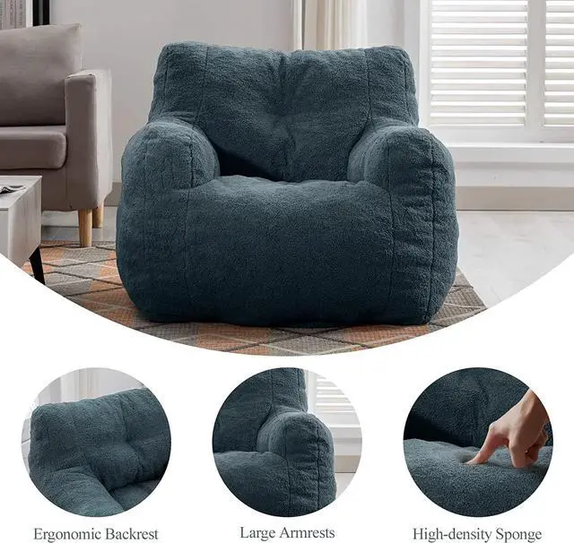 Alt view image 3 of 7 - Sumdeal Soft Tufted Foam Bean Bag Chair For Adults, Fluffy Lazy Sofa Teddy Fabric Bean Bags Comfy Couch, Stuffed Bean Bag Sofa Reading Chair Lounge Chair for Bedroom, Living Room, Apartment, Green