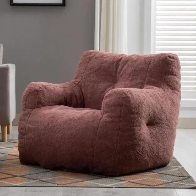 Main image of Sumdeal 39.37''Soft Tufted Foam Bean Bag Chairs, Teddy Fabric Bean Bags with Arms, Bean Paste red