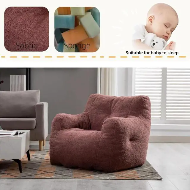 Alt view image 2 of 7 - Sumdeal 39.37''Soft Tufted Foam Bean Bag Chairs, Teddy Fabric Bean Bags with Arms, Bean Paste red