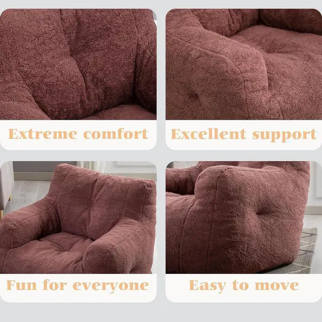 Alt view image 3 of 7 - Sumdeal 39.37''Soft Tufted Foam Bean Bag Chairs, Teddy Fabric Bean Bags with Arms, Bean Paste red