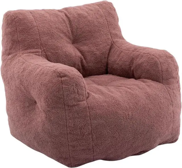 Alt view image 7 of 7 - Sumdeal 39.37''Soft Tufted Foam Bean Bag Chairs, Teddy Fabric Bean Bags with Arms, Bean Paste red