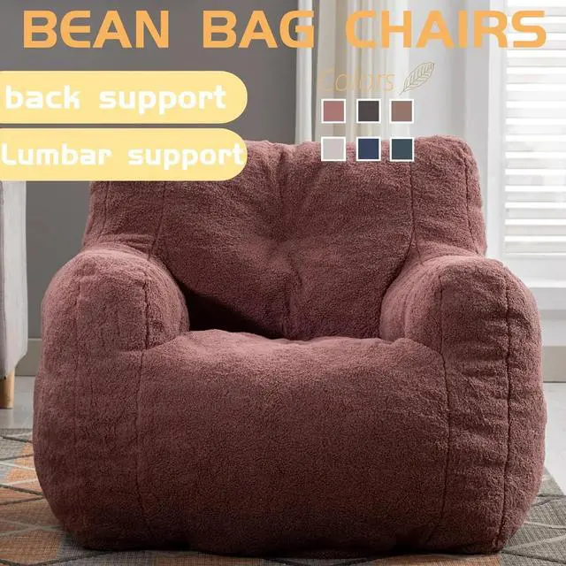 Alt view image 6 of 7 - Sumdeal 39.37''Soft Tufted Foam Bean Bag Chairs, Teddy Fabric Bean Bags with Arms, Bean Paste red