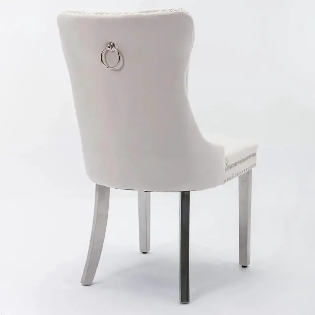 Alt view image 2 of 6 - Sumdeal Velvet Dining Chairs Set of 6, Tall Back Side Chair, Modern Upholstered High-end Tufted Side Chair with Button Back Ring,Beige with Silver Leg