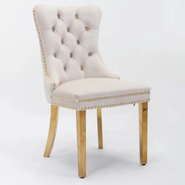 Alt view image 2 of 5 - Sumdeal Velvet Dining Chairs Set of 6, Tall Back Side Chair, Modern Upholstered High-end Tufted Side Chair with Button Back Ring,Beige with Golden Leg
