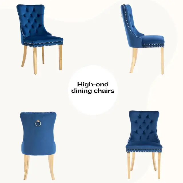 Alt view image 5 of 6 - Sumdeal Velvet Dining Chairs Set of 4, Tall Back Side Chair, Modern Upholstered High-end Tufted Side Chair with Button Back Ring,Blue with Silver Leg