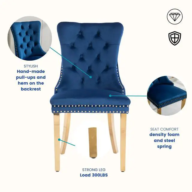 Alt view image 6 of 6 - Sumdeal Velvet Dining Chairs Set of 4, Tall Back Side Chair, Modern Upholstered High-end Tufted Side Chair with Button Back Ring,Blue with Silver Leg