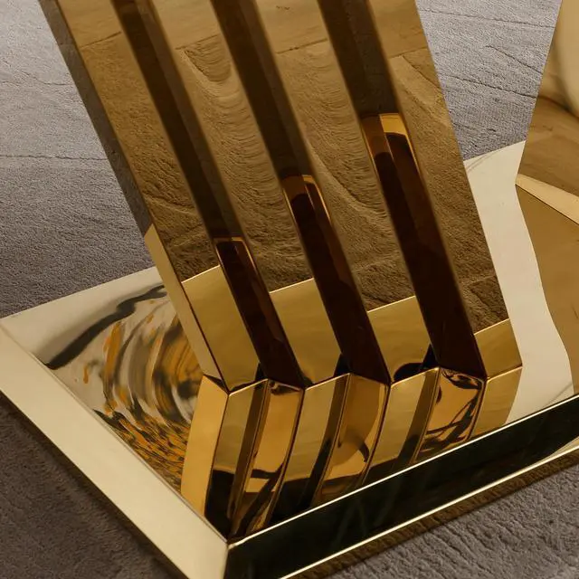 Alt view image 4 of 6 - Sumdeal 5/7-piece dining and chair set features a 70-inch modern faux marble dining table with 4/6 velvet-upholstered chairs, available in gold/silver and five solid colors.