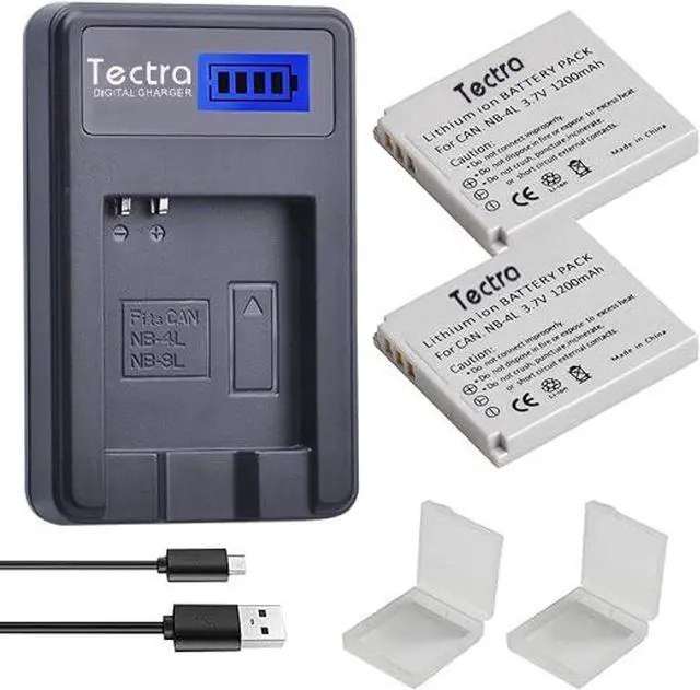 Main image of hoegoa 2-Pack 1200mAh 3.7v NB-4L Battery and LCD USB Charger for Canon PowerShot ELPH 100 HS, 300 HS, 310 HS, SD1000, SD1100 is, SD1400 is, SD200, SD30, SD300, SD40, SD400, SD600, SD750, SD780 is