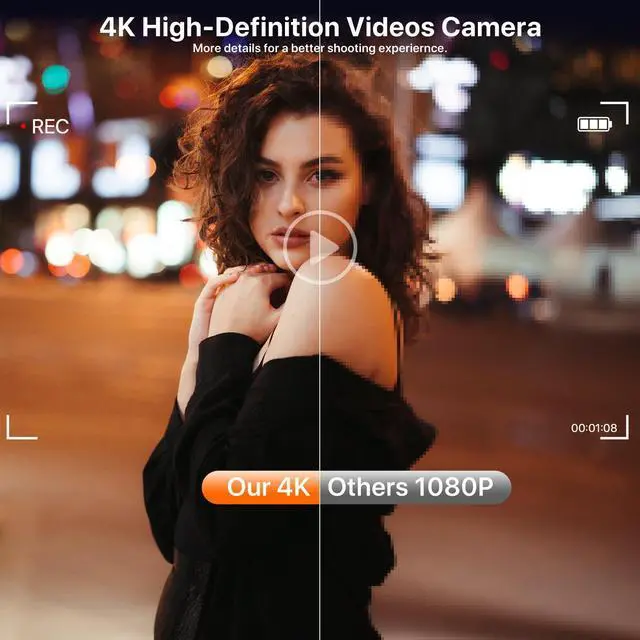 Alt view image 5 of 7 - Hoegoa 4K 64MP WiFi Vlogging Camera 3" 180° Flip Screen, 16X Zoom, Anti-Shake, 2 Batteries & Charger, Compact Travel 4K Digital Camera for YouTube, Photography, Content Creation (SD Card Included)