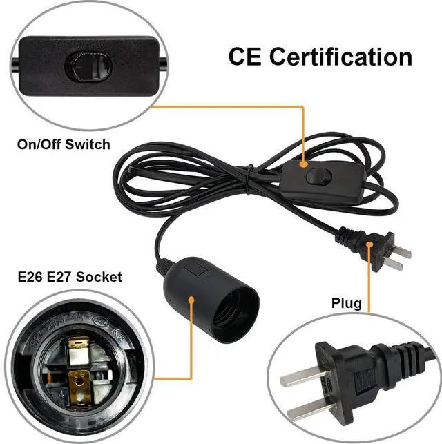 Alt view image 2 of 6 - Hoegoa Plug-in Hanging Light Kit9.8ft Industrial Pendant Light with On/Off Switch,E26/E26 Socket,2-Pack Black Cord Lamp for Living Room,Bedroom,Kitchen Island,Home Office,Dorm,Café,Easy Included