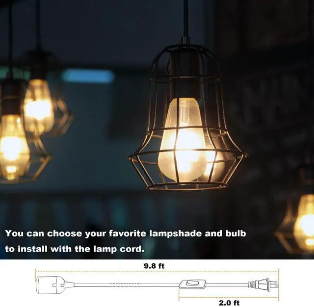 Alt view image 3 of 6 - Hoegoa Plug-in Hanging Light Kit9.8ft Industrial Pendant Light with On/Off Switch,E26/E26 Socket,2-Pack Black Cord Lamp for Living Room,Bedroom,Kitchen Island,Home Office,Dorm,Café,Easy Included