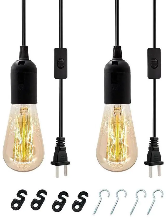 Alt view image 6 of 6 - Hoegoa Plug-in Hanging Light Kit9.8ft Industrial Pendant Light with On/Off Switch,E26/E26 Socket,2-Pack Black Cord Lamp for Living Room,Bedroom,Kitchen Island,Home Office,Dorm,Café,Easy Included
