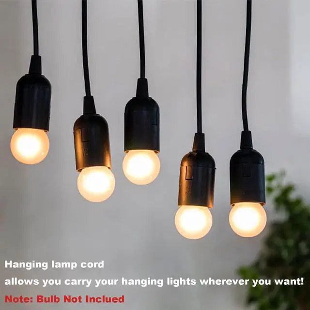 Alt view image 5 of 6 - Hoegoa Plug-in Hanging Light Kit9.8ft Industrial Pendant Light with On/Off Switch,E26/E26 Socket,2-Pack Black Cord Lamp for Living Room,Bedroom,Kitchen Island,Home Office,Dorm,Café,Easy Included