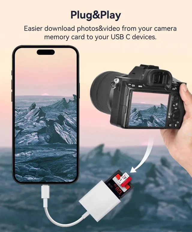 Alt view image 3 of 7 - Hoegoa USB-C SD Card Reader 2-Slot Trail-Cam Adapter, High-Speed 480 Mbps OTG, Plug-and-Play for iPhone 15/16, iPad Pro/Air, MacBook Air/Pro M1-M3, Samsung Galaxy S24, Android Phones & Laptops