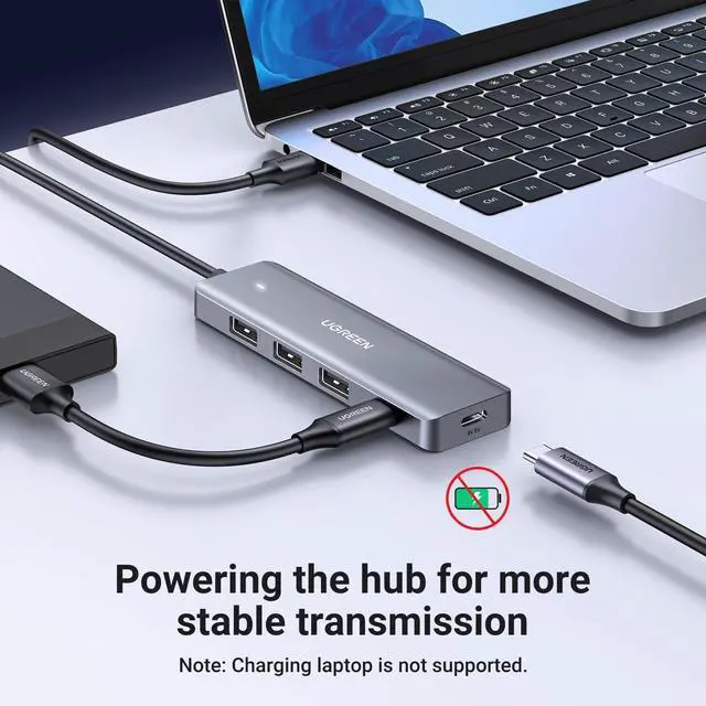 Alt view image 4 of 7 - Hoegoa USB Hub 4 Ports, C & 3 A Multiport Adapter, 2ft Long Cable Powered 3.0 Hub With C Power Port for Laptop, Desktop, PS5, Xbox Series, and More Devices