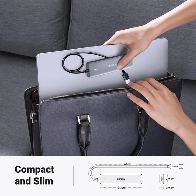 Alt view image 5 of 7 - Hoegoa USB Hub 4 Ports, C & 3 A Multiport Adapter, 2ft Long Cable Powered 3.0 Hub With C Power Port for Laptop, Desktop, PS5, Xbox Series, and More Devices