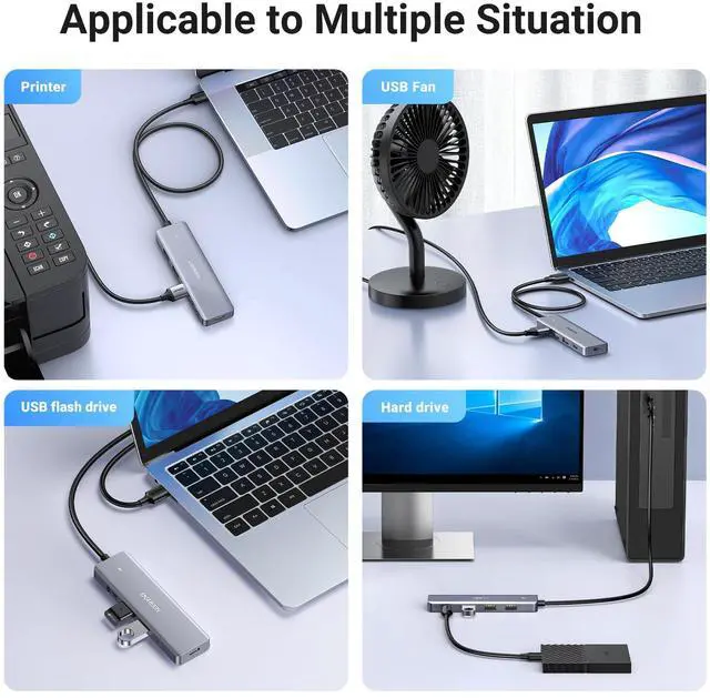 Alt view image 6 of 7 - Hoegoa USB Hub 4 Ports, C & 3 A Multiport Adapter, 2ft Long Cable Powered 3.0 Hub With C Power Port for Laptop, Desktop, PS5, Xbox Series, and More Devices