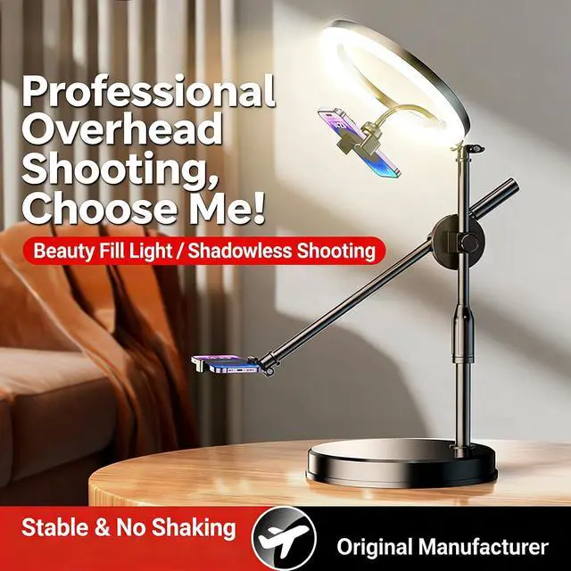 Main image of Hoegoa Pro Desktop Phone Shooting Stand with 16cm Tri-color Beauty Light & Bluetooth Remote for Food Photography, Online Classes, Vlog, and Live Streaming.