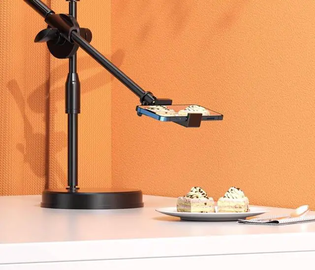 Alt view image 6 of 7 - Hoegoa Pro Desktop Phone Shooting Stand with 16cm Tri-color Beauty Light & Bluetooth Remote for Food Photography, Online Classes, Vlog, and Live Streaming.
