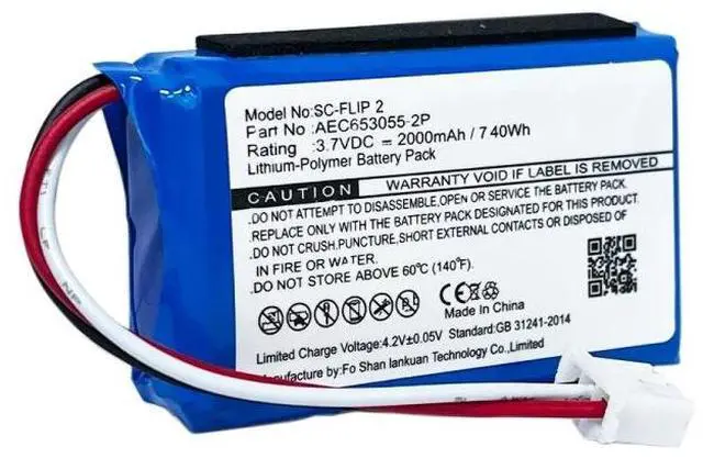 Alt view image 2 of 5 - Hoegoa JBL Flip 2 Battery AEC653055-2P 2000mAh 3.7V Li-Polymer Replacement for JBL Flip 2 / Flip II Portable Bluetooth SpeakerPlug-and-Play DIY Repair Kit with Screwdrivers, Indoor Party Outdoor Trav