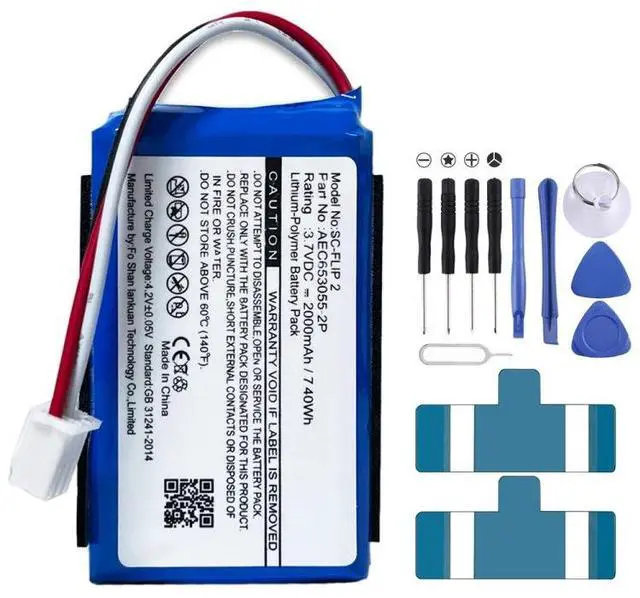 Main image of Hoegoa JBL Flip 2 Battery AEC653055-2P 2000mAh 3.7V Li-Polymer Replacement for JBL Flip 2 / Flip II Portable Bluetooth SpeakerPlug-and-Play DIY Repair Kit with Screwdrivers, Indoor Party Outdoor Trav
