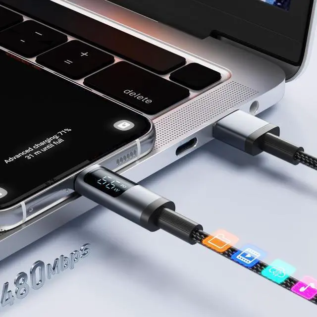 Alt view image 4 of 5 - Hoegoa 100W Fast-Charging Digital Display Data Cable for Apple 17 and Android Type-C - Supports 66W Flash Charging