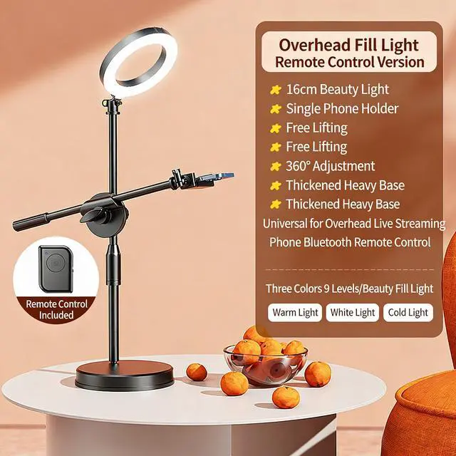Alt view image 5 of 7 - Hoegoa Pro Desktop Phone Shooting Stand with 16cm Tri-color Beauty Light & Bluetooth Remote for Food Photography, Online Classes, Vlog, and Live Streaming.