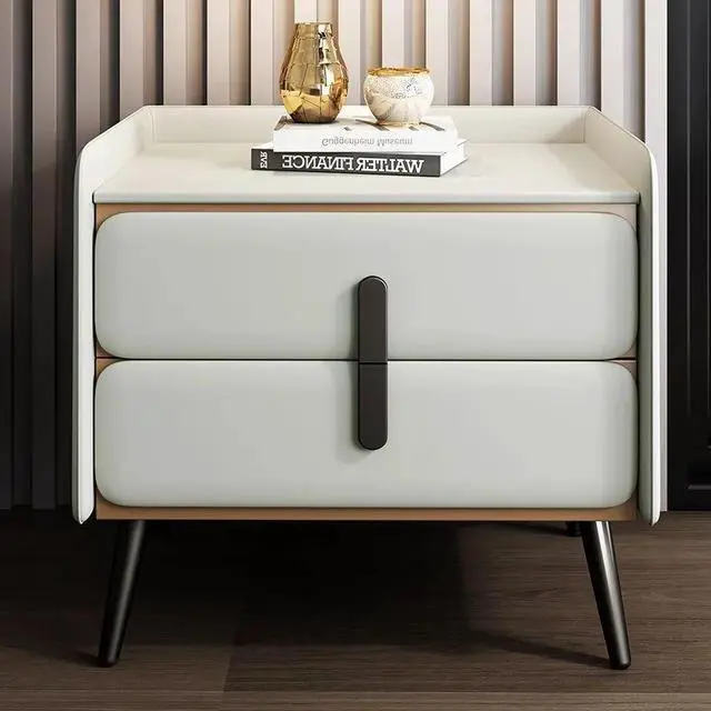 Main image of Solid Wood Nightstand Light Luxury Premium Feeling Upholstered Storage Cabinet Home Bedroom Rockboard Storage Cabinet