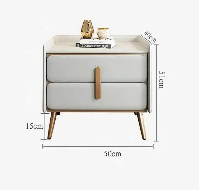 Alt view image 2 of 2 - Solid Wood Nightstand Light Luxury Premium Feeling Upholstered Storage Cabinet Home Bedroom Rockboard Storage Cabinet