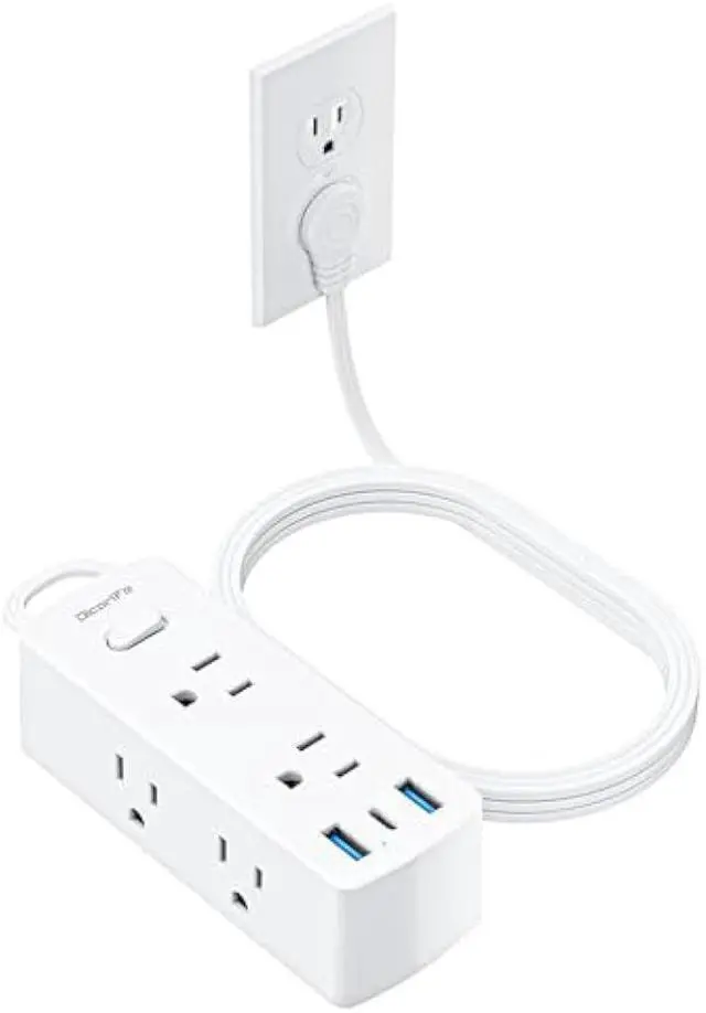 Main image of Power Strip Surge Protector, Olcorife Ultra Thin Flat Plug Extension Cord 5ft, 6 Outlets 3 USB Ports(1 USB C), 3 Sided Outlet Extender for Home Office Travel Dorm Room Essentials, White
