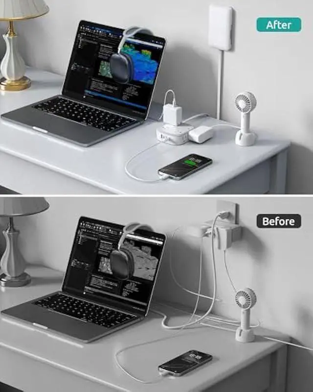 Alt view image 2 of 5 - Outlet Cover Extension Cord Short 3ft, NUTICT Flat Plug Power Strip with 8 Outlets & 3 USB-C & 1 USB-A Port, 13A/1625W, 1440J Surge Protector, Indoor 3 Prong Flat Wall Plug for Tight Spaces, White