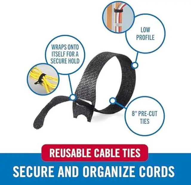 Alt view image 2 of 5 - VELCRO Brand ONE-WRAP Cable Ties, 100Pk, 8 x 1/2 Black Cord Organization Straps, Thin Pre-Cut Design, Wire Management for Organizing Home, Office and Data Centers
