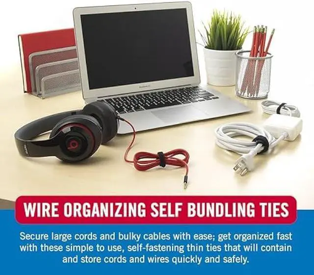 Alt view image 3 of 5 - VELCRO Brand ONE-WRAP Cable Ties, 100Pk, 8 x 1/2 Black Cord Organization Straps, Thin Pre-Cut Design, Wire Management for Organizing Home, Office and Data Centers