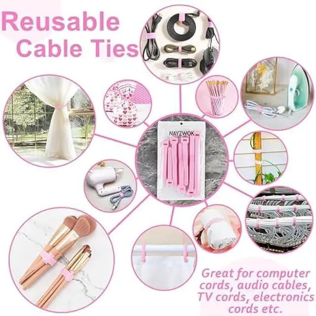 Alt view image 3 of 6 - 70pcs Cable Ties Reusable Pink Wire Ties Cable Management Cord Ties Reusable for Electronics Hook and Loop Cable Ties for Computer 4 6 8 Inch