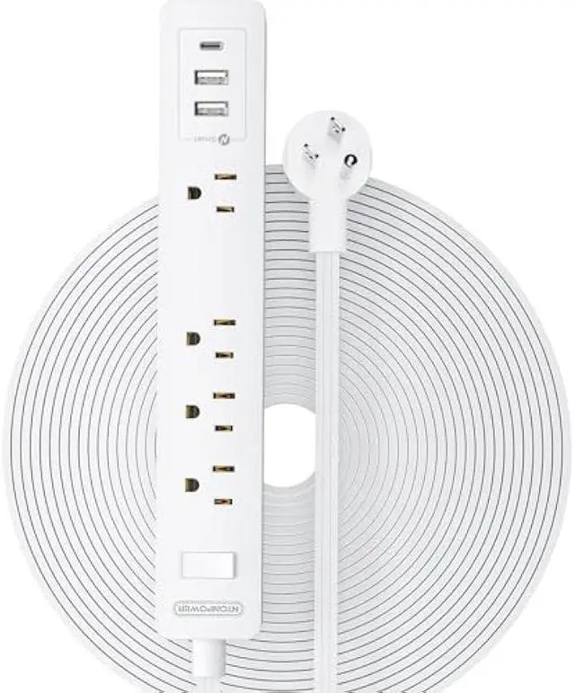 Main image of NTONPOWER Long Extension Cord 25 Ft, Flat Extension Cord Under Carpet, Power Strip Long Cord, Wall Mount Power Strip with 4 Outlets 2 USB A + USB C, Overload Protection for Indoor, Home, Dorm, Office