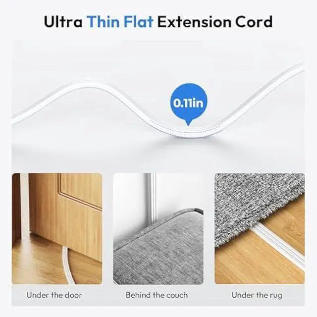 Alt view image 3 of 5 - NTONPOWER Long Extension Cord 25 Ft, Flat Extension Cord Under Carpet, Power Strip Long Cord, Wall Mount Power Strip with 4 Outlets 2 USB A + USB C, Overload Protection for Indoor, Home, Dorm, Office