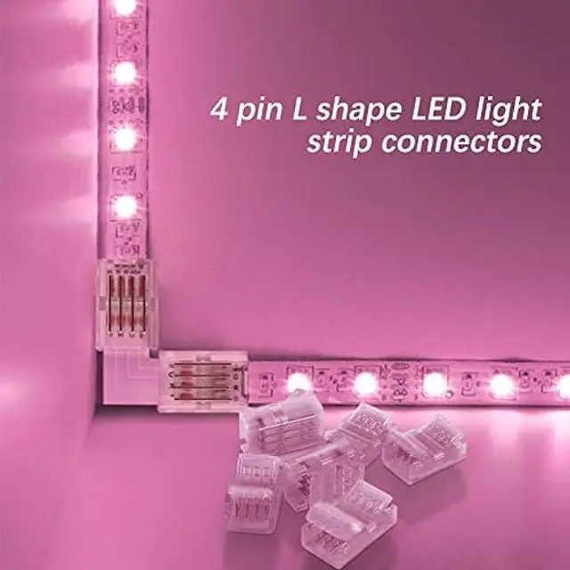 Alt view image 5 of 6 - VIPMOON 32.8ft 4 Pin RGB Extension Cable Wire Kit and 10Pcs 4 Pin 10mm LED Light Strip Connectors L Shape 90 Degree Corner Connector for Waterproof/Non-Waterproof 5050 3528 Led Strip Light