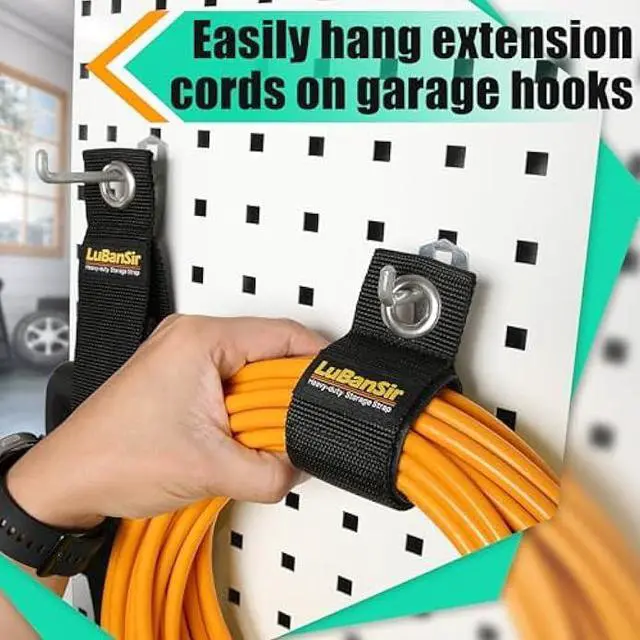 Alt view image 5 of 5 - LuBanSir 9 Pack Extension Cord Holder Organizer, 13-inch Heavy Duty Storage Straps for Garden Hose Storage and Garage Wall Organization