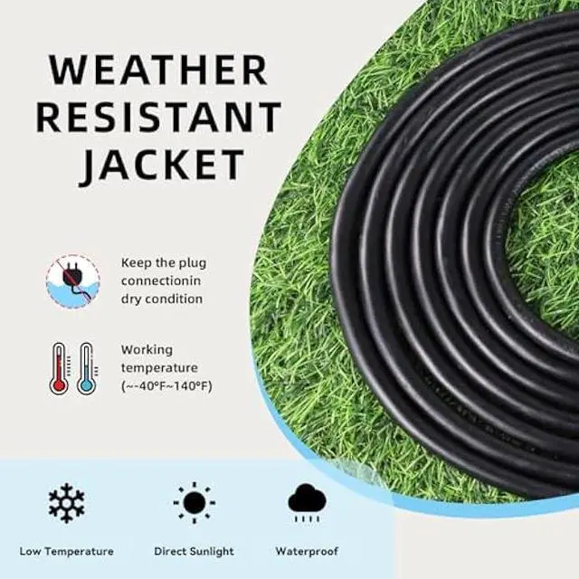 Alt view image 5 of 5 - EP 12 Ft Outdoor Extension Cord - 12/3 SJTW Heavy Duty Black Extension Cable with 3 Prong Grounded Plug - Power Cord for Lawn, Garden, Appliances