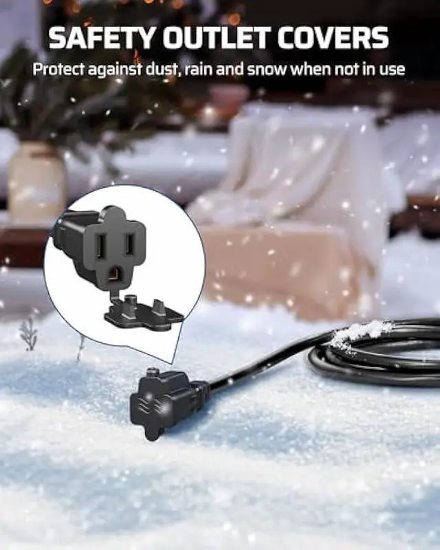 Alt view image 4 of 6 - DEWENWILS 25Ft Outdoor Extension Cord Multiple Outlets, Evenly Spaced 3 Outlets Plugs with Safety Cover, 16/3 SJTW Weatherproof Wire for Outdoor String Lights and Holiday Decorations, UL Liste