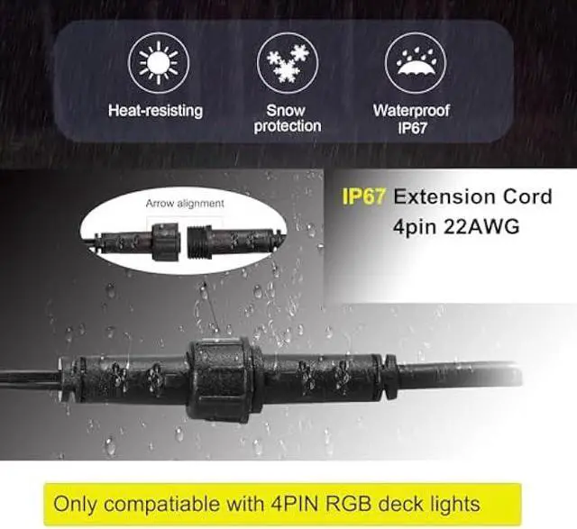 Alt view image 5 of 5 - Sumaote 6.56ft 2m 4Pin Extension Cable Wire with Male and Female Connectors at Both Ends for RGB Multi-Color LED Deck Light, Pack of 5