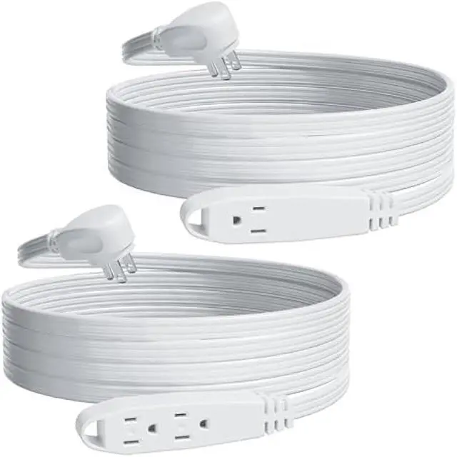 Main image of K KASONIC - 12FT Flat Plug Extension Cord, UL Listed 16/3 SPT-3 1625W Power Strip with 3 Outlets, 3 Prong Grounded 13 Amp 125V Indoor Extension Cord for Home Office, 2 Pack