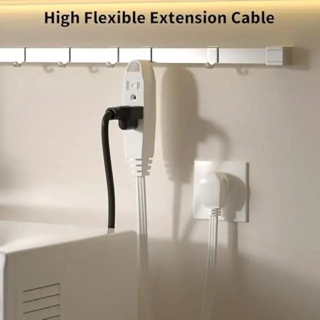 Alt view image 5 of 7 - K KASONIC - 12FT Flat Plug Extension Cord, UL Listed 16/3 SPT-3 1625W Power Strip with 3 Outlets, 3 Prong Grounded 13 Amp 125V Indoor Extension Cord for Home Office, 2 Pack