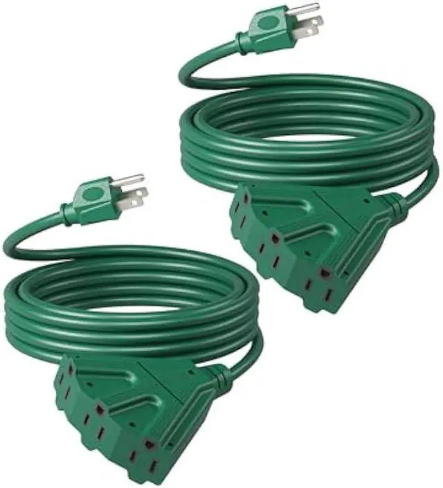 Main image of DEWENWILS 10 FT Outdoor Tri-Tap Extension Cord Splitter for Halloween, Weatherproof 16/3 SJTW Power Cable for Holiday Decoration and Outdoor Landscaping String Lights, ETL Listed, Pack of 2, Green